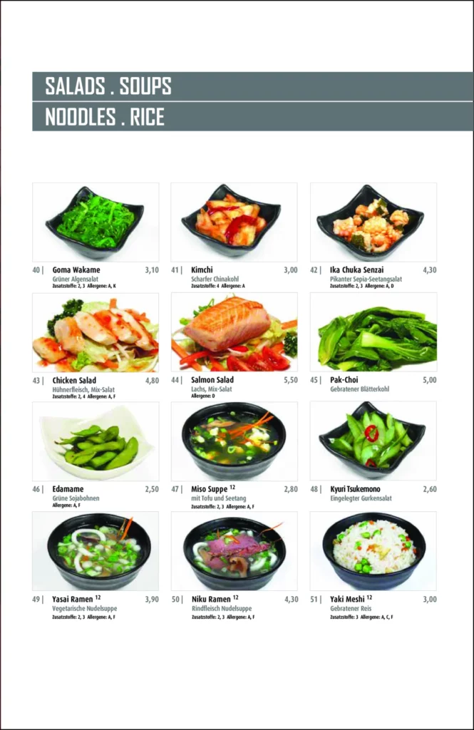 Ichiban Salads, Soups, Noodles & Rice Speisekarte Preise