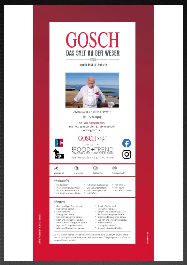 GOSCH Speisekarte Bremen Preise 