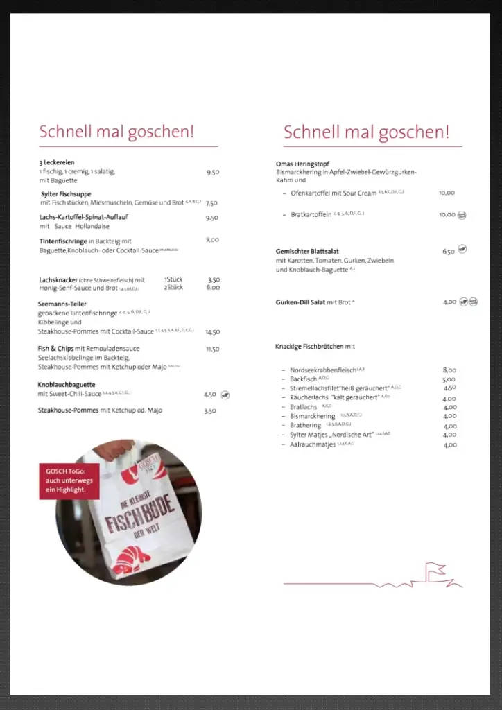 Gosch Deutschland Speisekarte Preise