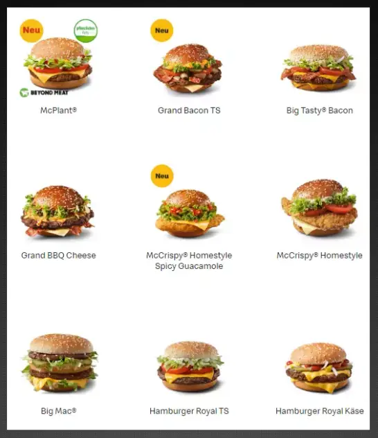 Mcdonald’s Burger Karte  