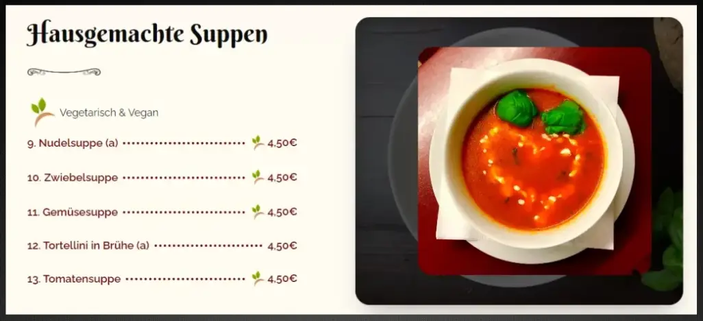 Roma Suppen Speisekarte Mit Preise