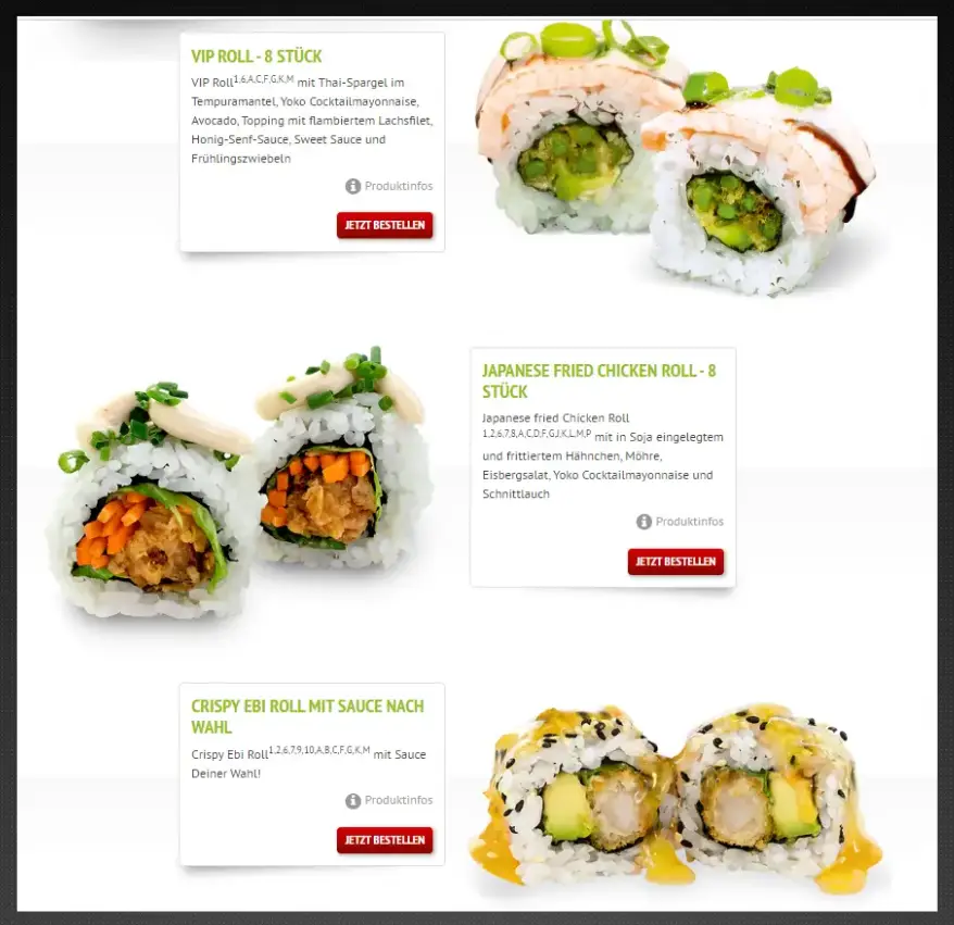 Yoko Sushi Premium Rolls Speisekarte Preise