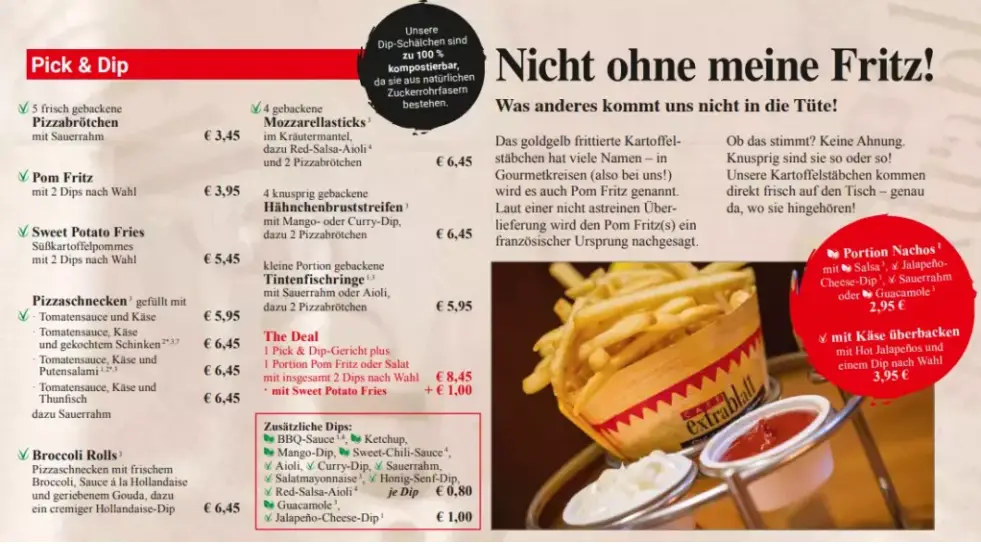 Extrablatt Menü Pick Dip Speisekarte Preise