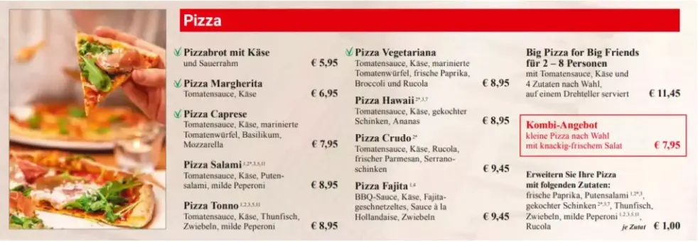 Extrablatt Pizza Speisekarte