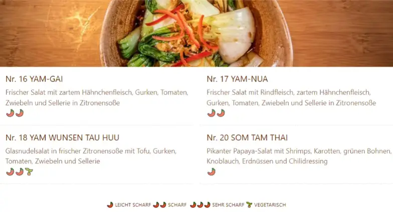 Thong Thai Salate Speisekarte 