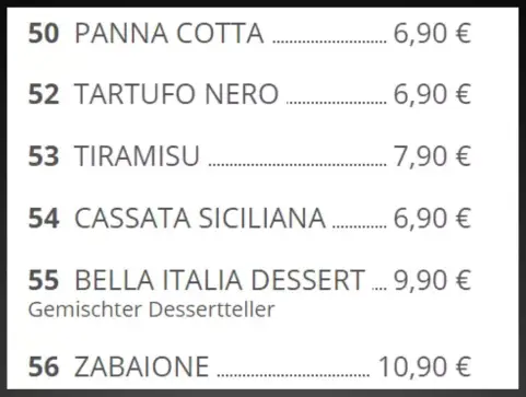 Bella Italia Desserts